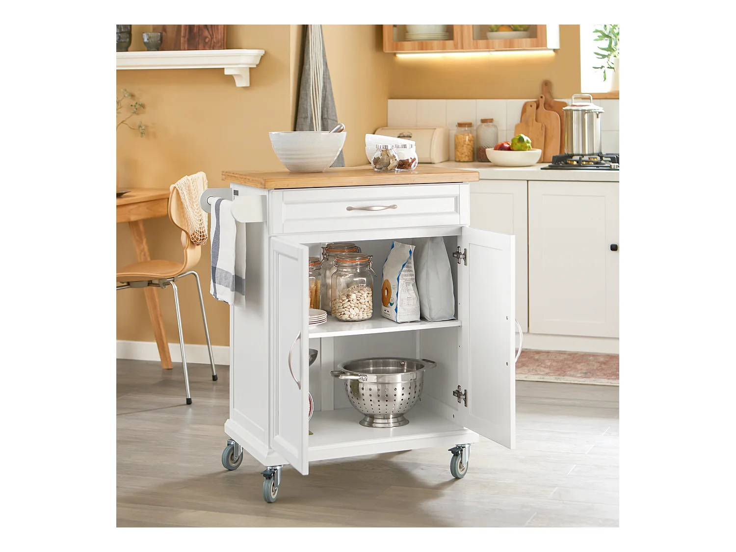 Luxus-Carrito de Cocina con Piso, Estantería de Cocina, Carrito de Servir de Bambú L66xP46xA91cm, FKW13-WN SoBuy ES