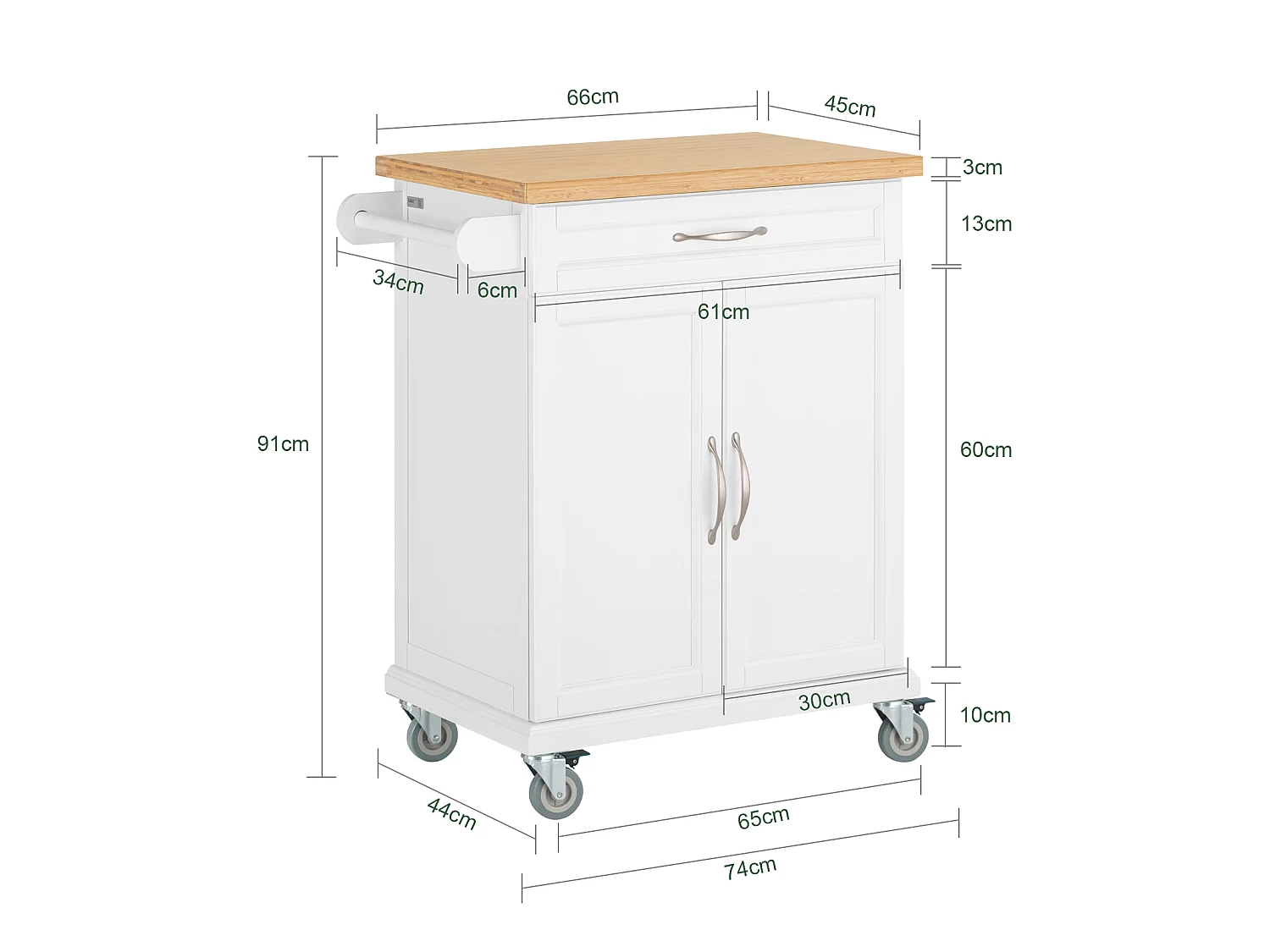 Luxus-Carrito de Cocina con Piso, Estantería de Cocina, Carrito de Servir de Bambú L66xP46xA91cm, FKW13-WN SoBuy ES