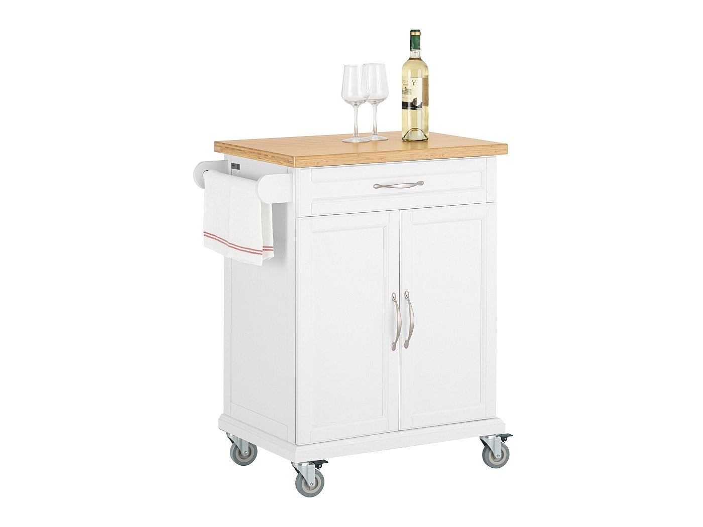 Carrito De Cocina Kesper Con Cubo De Basura - Madera FSC, Blanco/Beige, Medidas 50x37x78.5 Cm, Decoración De Roble
