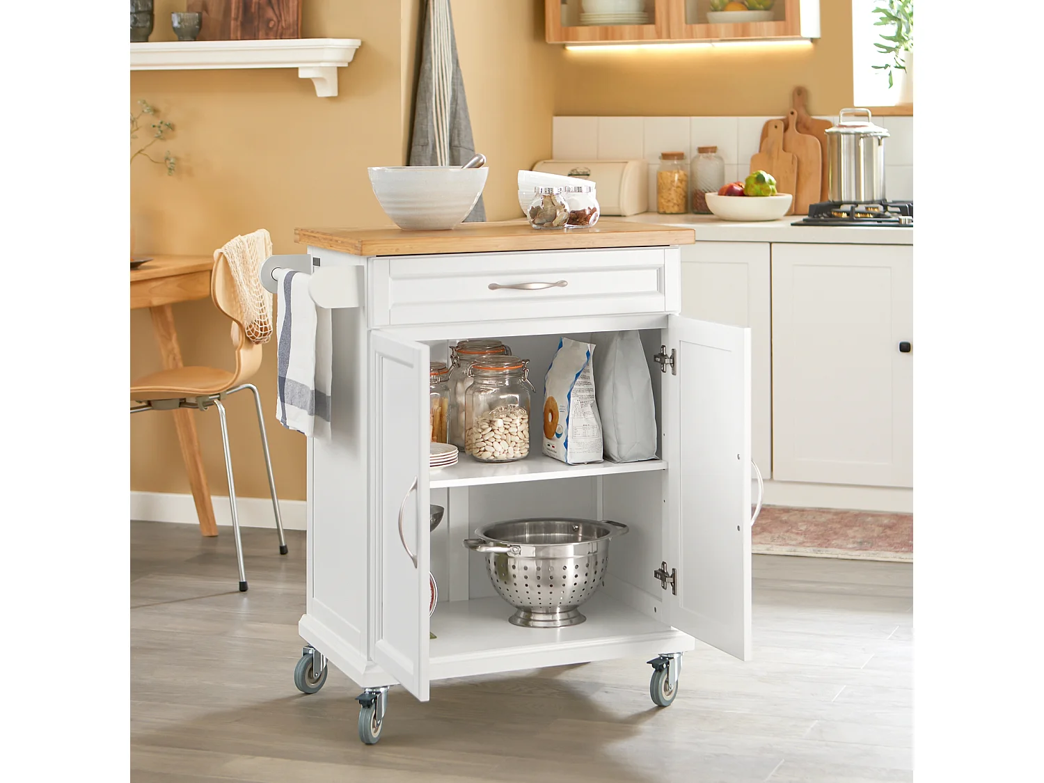 Luxus-Carrito de Cocina con Piso, Estantería de Cocina, Carrito de Servir de Bambú L66xP46xA91cm, FKW13-WN SoBuy ES