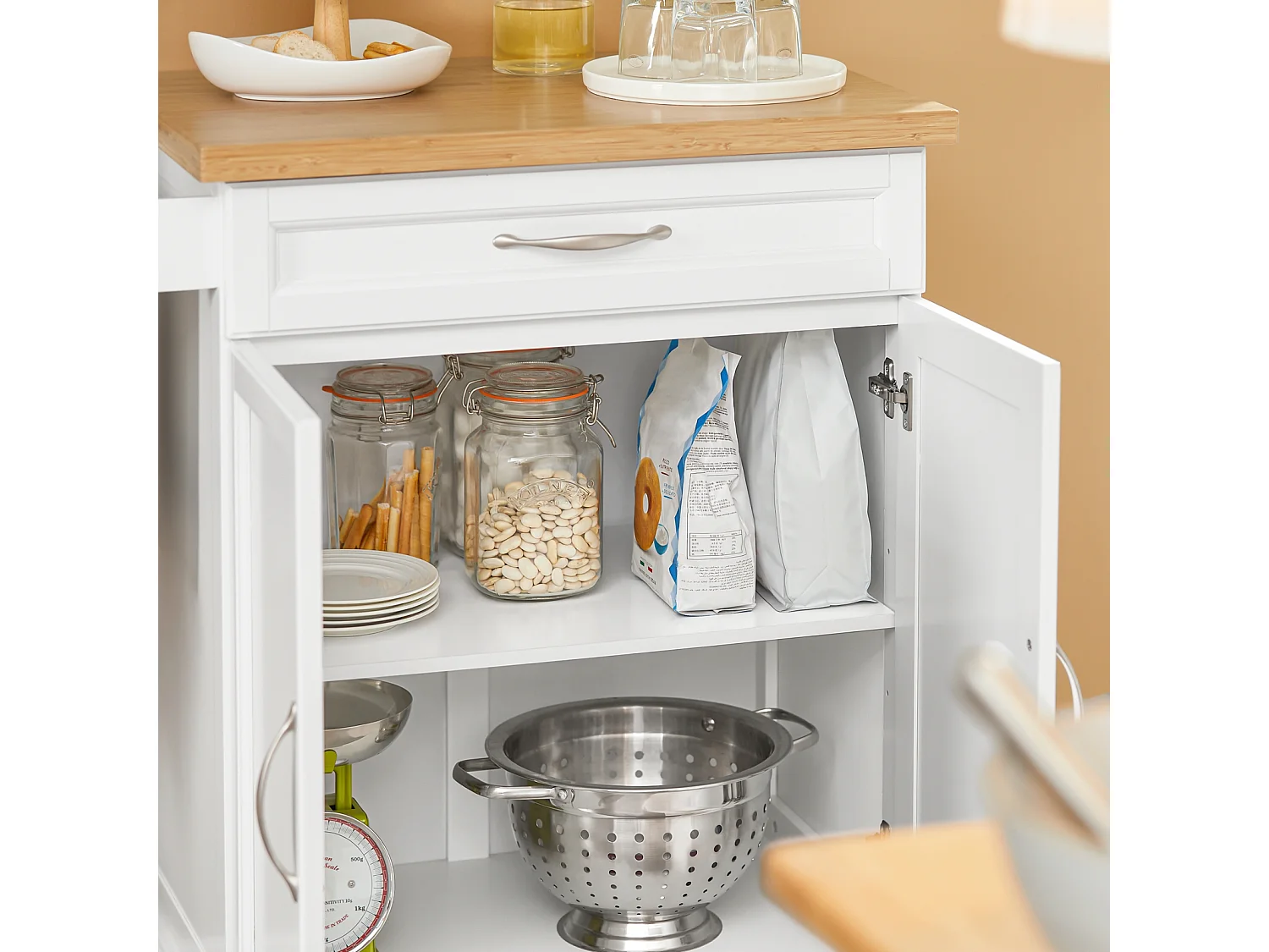 Luxus-Carrito de Cocina con Piso, Estantería de Cocina, Carrito de Servir de Bambú L66xP46xA91cm, FKW13-WN SoBuy ES