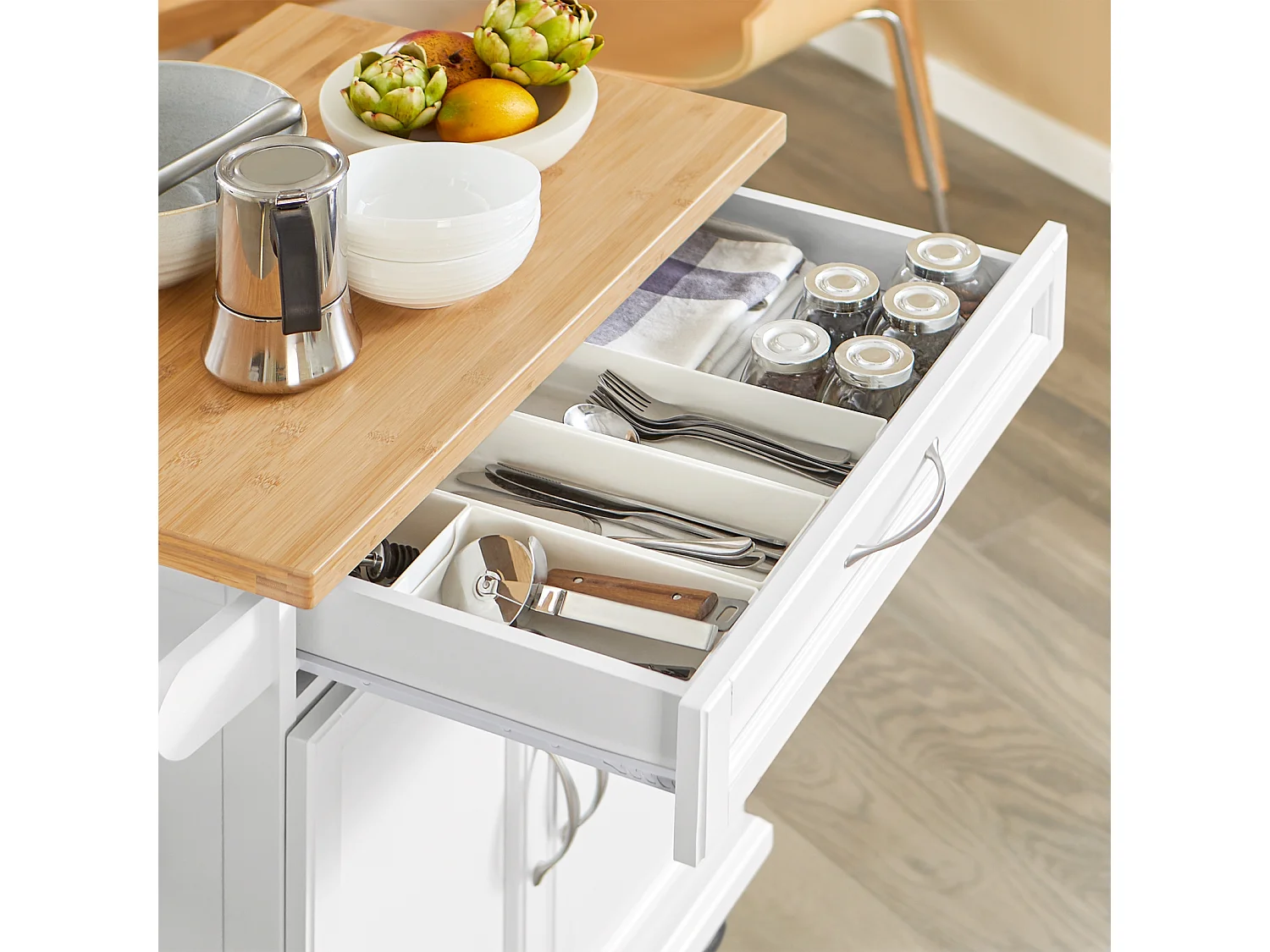 Luxus-Carrito de Cocina con Piso, Estantería de Cocina, Carrito de Servir de Bambú L66xP46xA91cm, FKW13-WN SoBuy ES