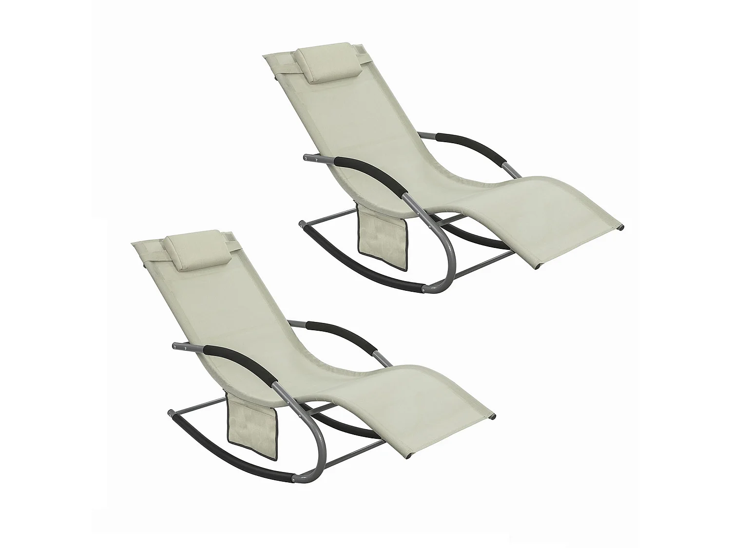 Set de 2 mecedoras,Jardín Mecedora con reposapiés, Hamaca de jardín, Tumbona ergonómica, Beige, OGS28-MIx2 SoBuy ES