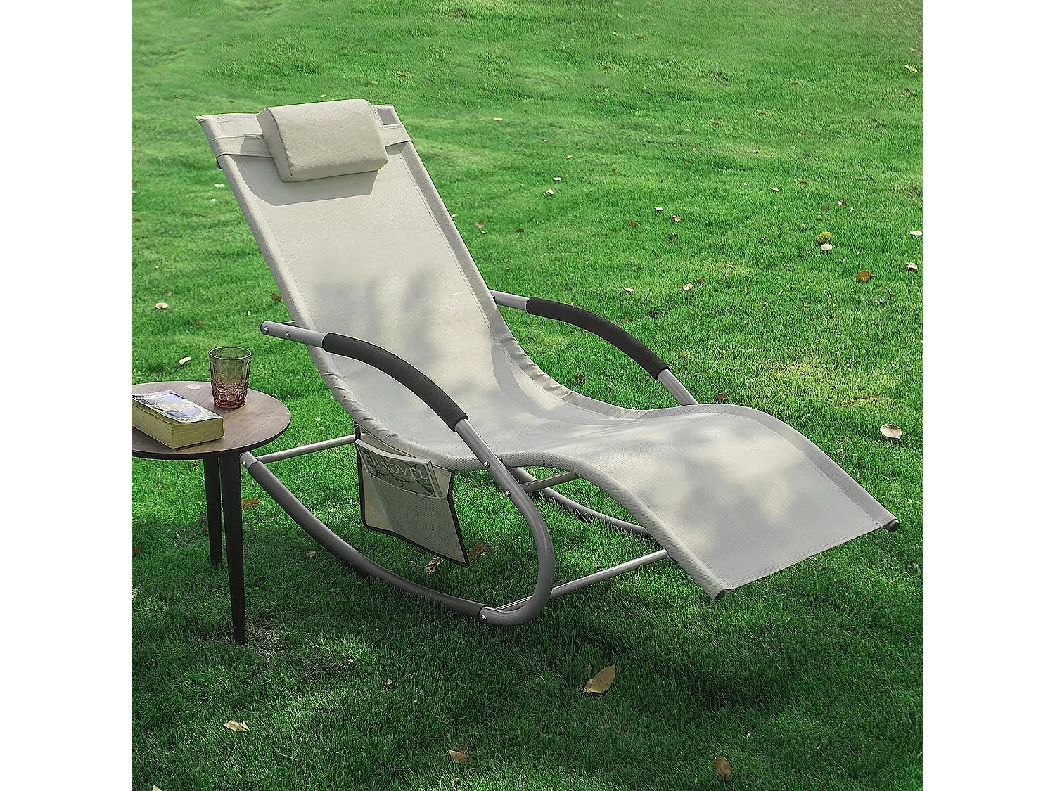 Set de 2 mecedoras,Jardín Mecedora con reposapiés, Hamaca de jardín, Tumbona ergonómica, Beige, OGS28-MIx2 SoBuy ES