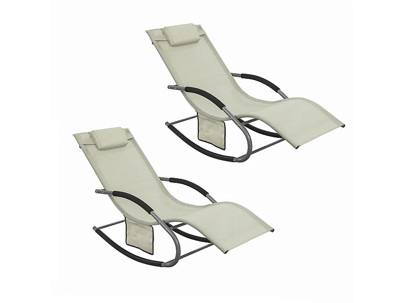 Set de 2 mecedoras,Jardín Mecedora con reposapiés, Hamaca de jardín, Tumbona ergonómica, Beige, OGS28-MIx2 SoBuy ES