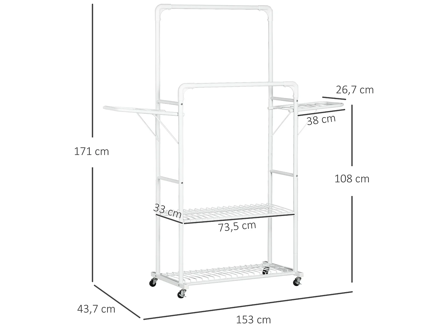 Tendedero de ropa blanco 153x43.7x171 cm HOMCOM