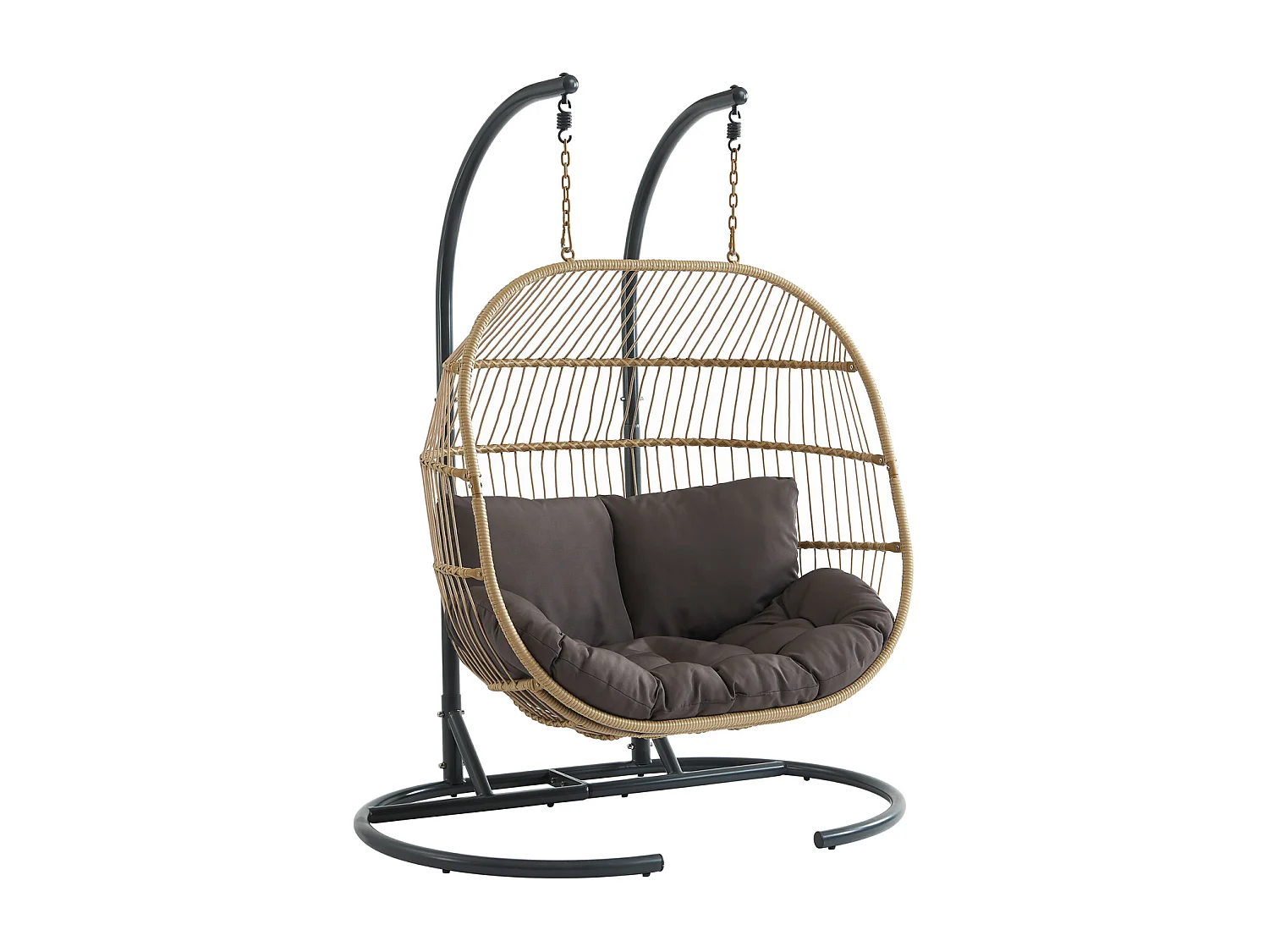 Sillón colgante de 2 plazas de ratán natural claro con cojín antracita - LISSANDRA de MYLIA