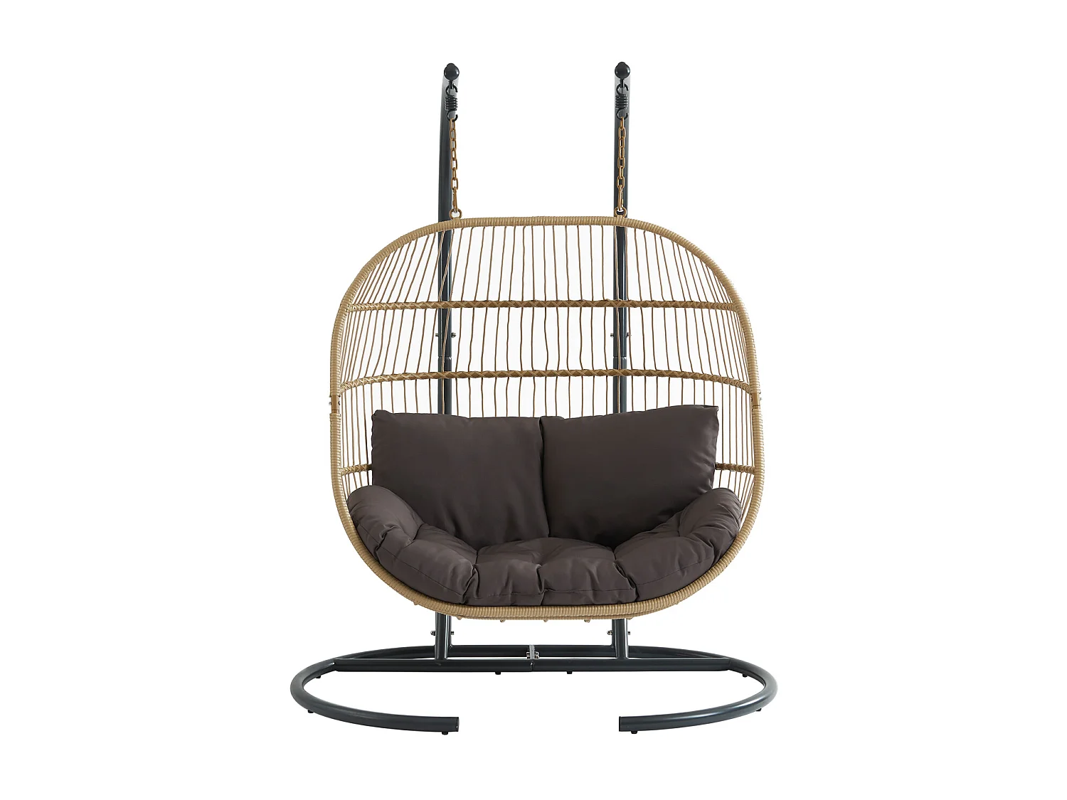 Sillón colgante de 2 plazas de ratán natural claro con cojín antracita - LISSANDRA de MYLIA