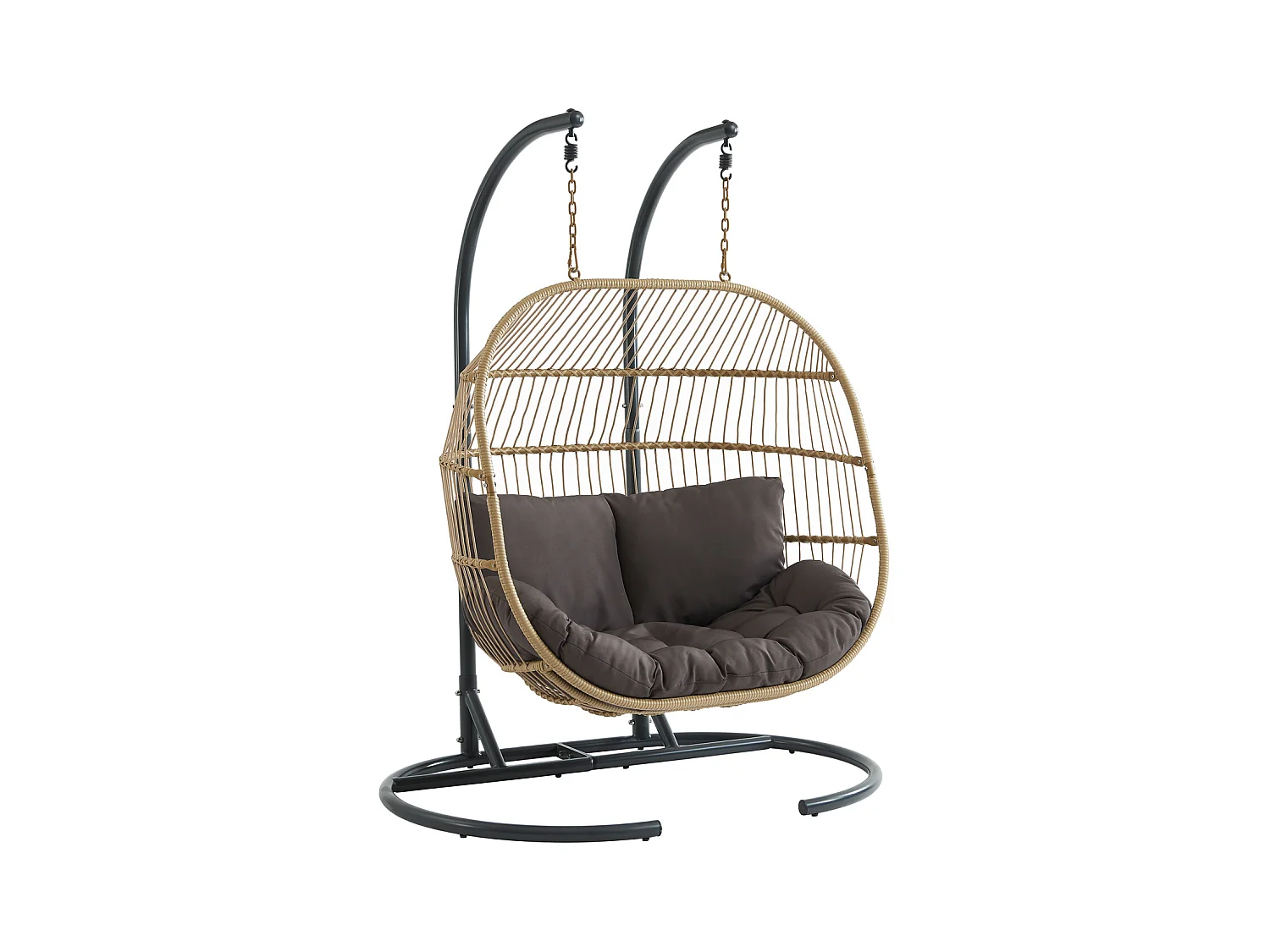 Hangfauteuil voor 2 personen van gevlochten hars - Licht naturel met antracietgrijs kussen - LISSANDRA van MYLIA