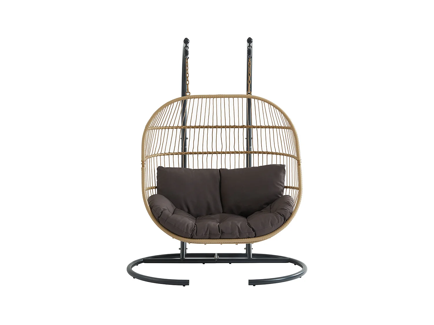 Hangfauteuil voor 2 personen van gevlochten hars - Licht naturel met antracietgrijs kussen - LISSANDRA van MYLIA