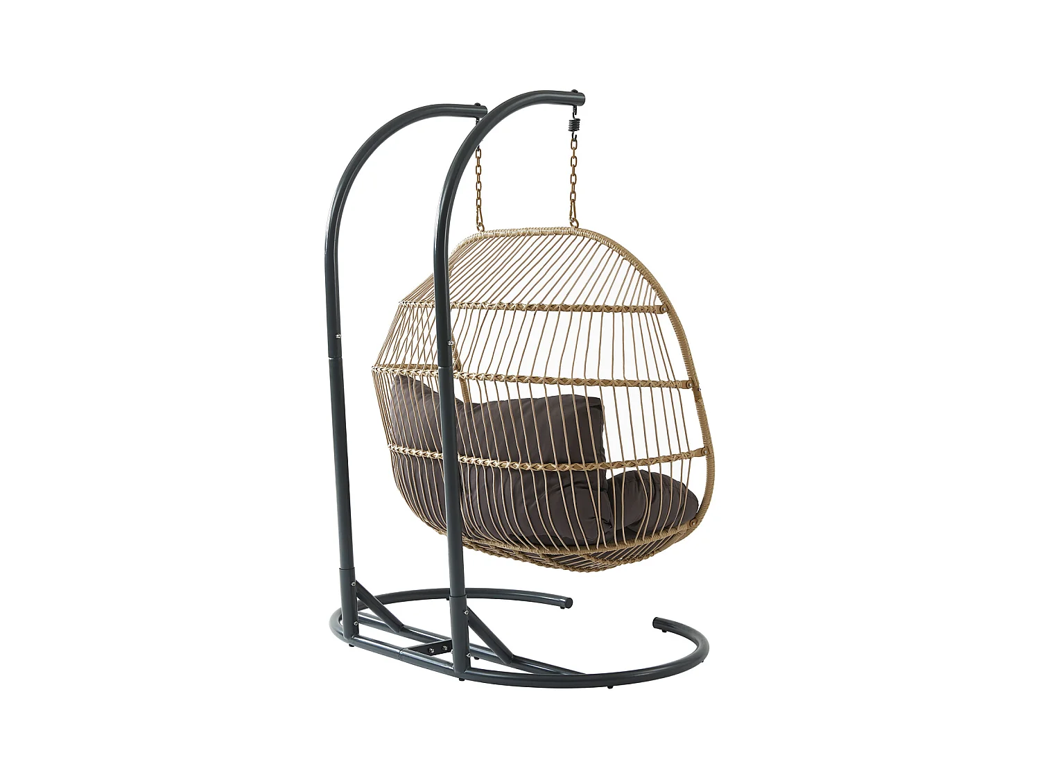 Hangfauteuil voor 2 personen van gevlochten hars - Licht naturel met antracietgrijs kussen - LISSANDRA van MYLIA
