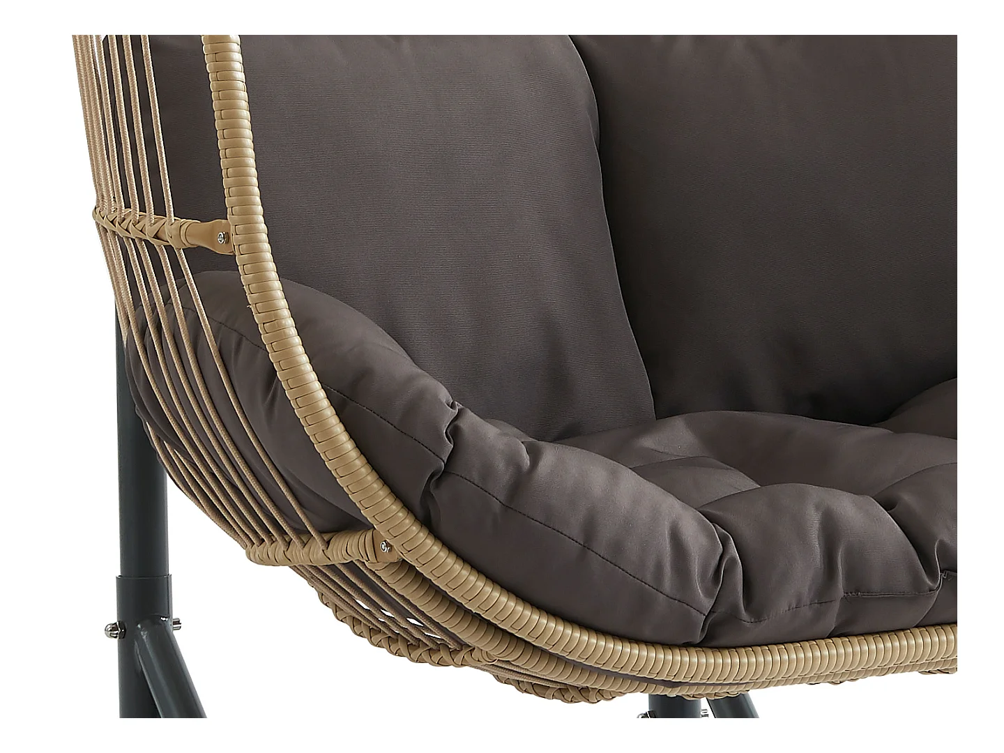 Hangfauteuil voor 2 personen van gevlochten hars - Licht naturel met antracietgrijs kussen - LISSANDRA van MYLIA