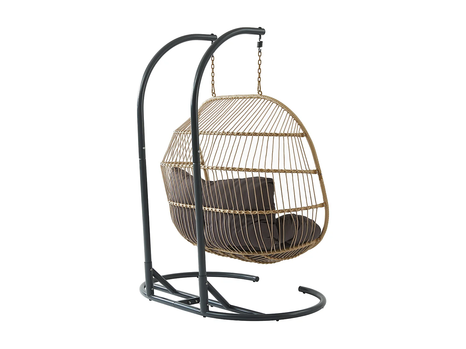 Poltrona sospesa 2 posti in Resina intrecciata Naturale chiaro con cuscino Antracite - LISSANDRA di MYLIA