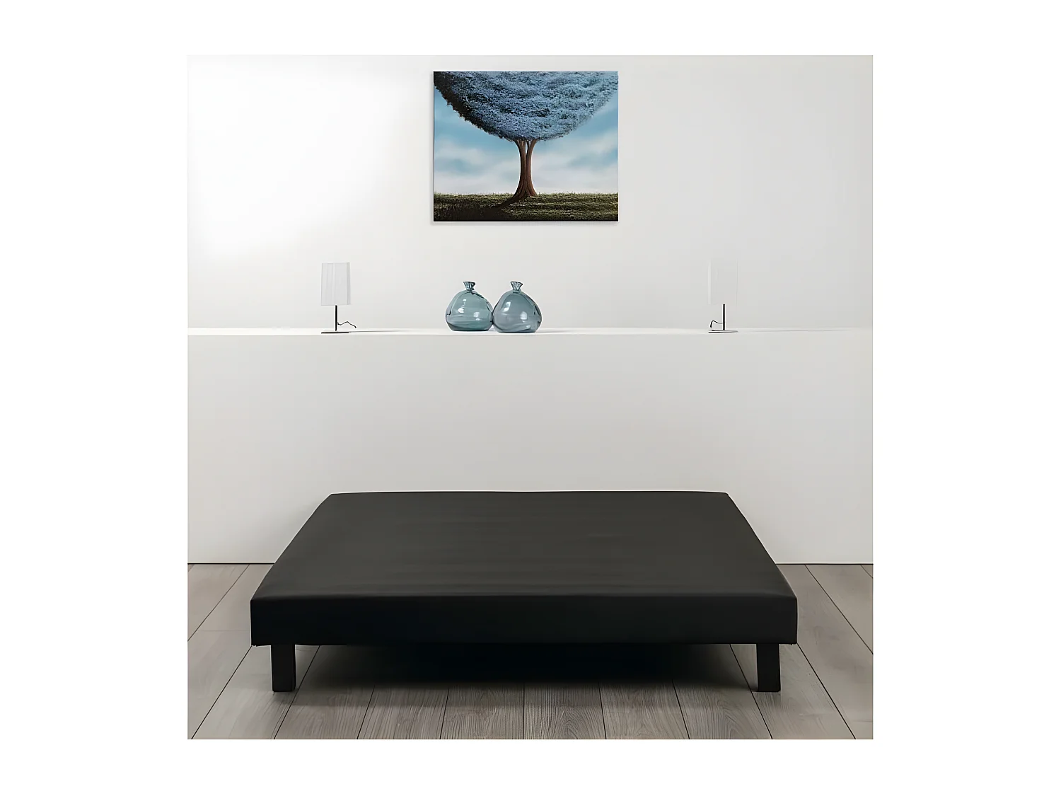 Sommier tapissier a lattes 140 x 190 - Bois massif noir + pieds - FINLANDEK Rakenne