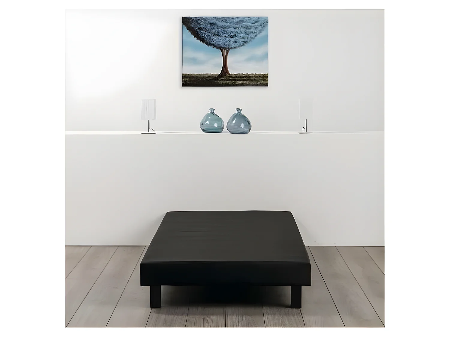 Sommier tapissier a lattes 90 x 190 - Bois massif noir + pieds - FINLANDEK Rakenne