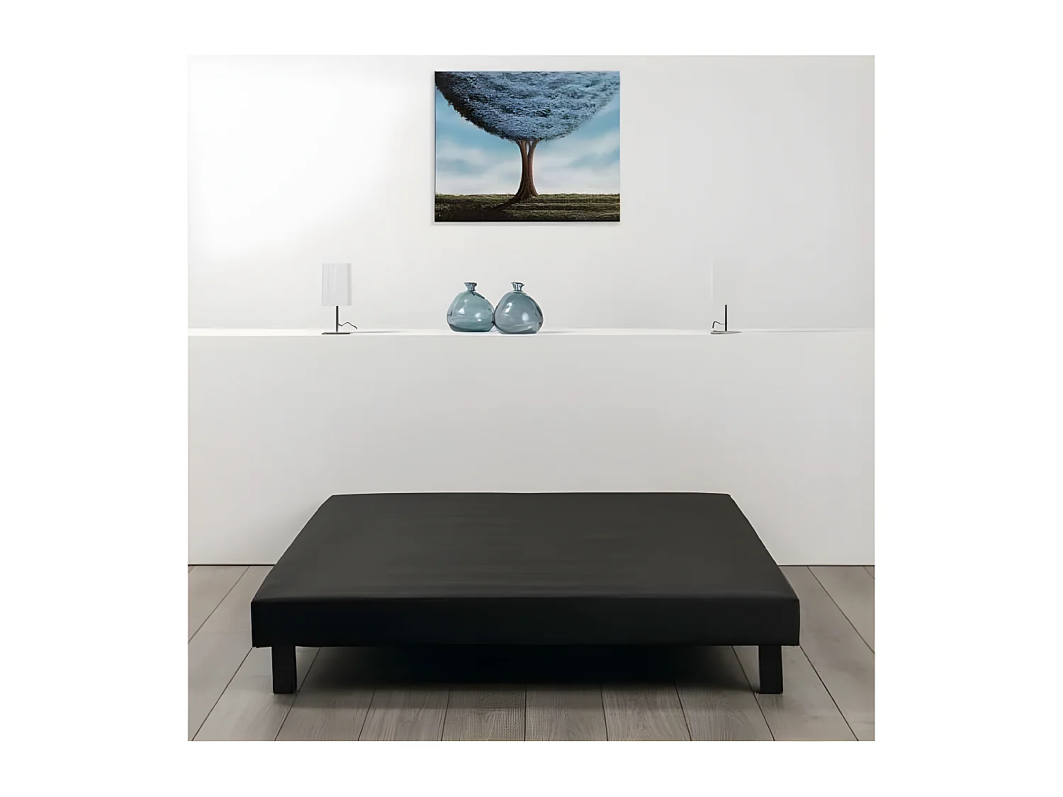 Sommier tapissier a lattes 160 x 200 - Bois massif noir + pieds - FINLANDEK Rakenne