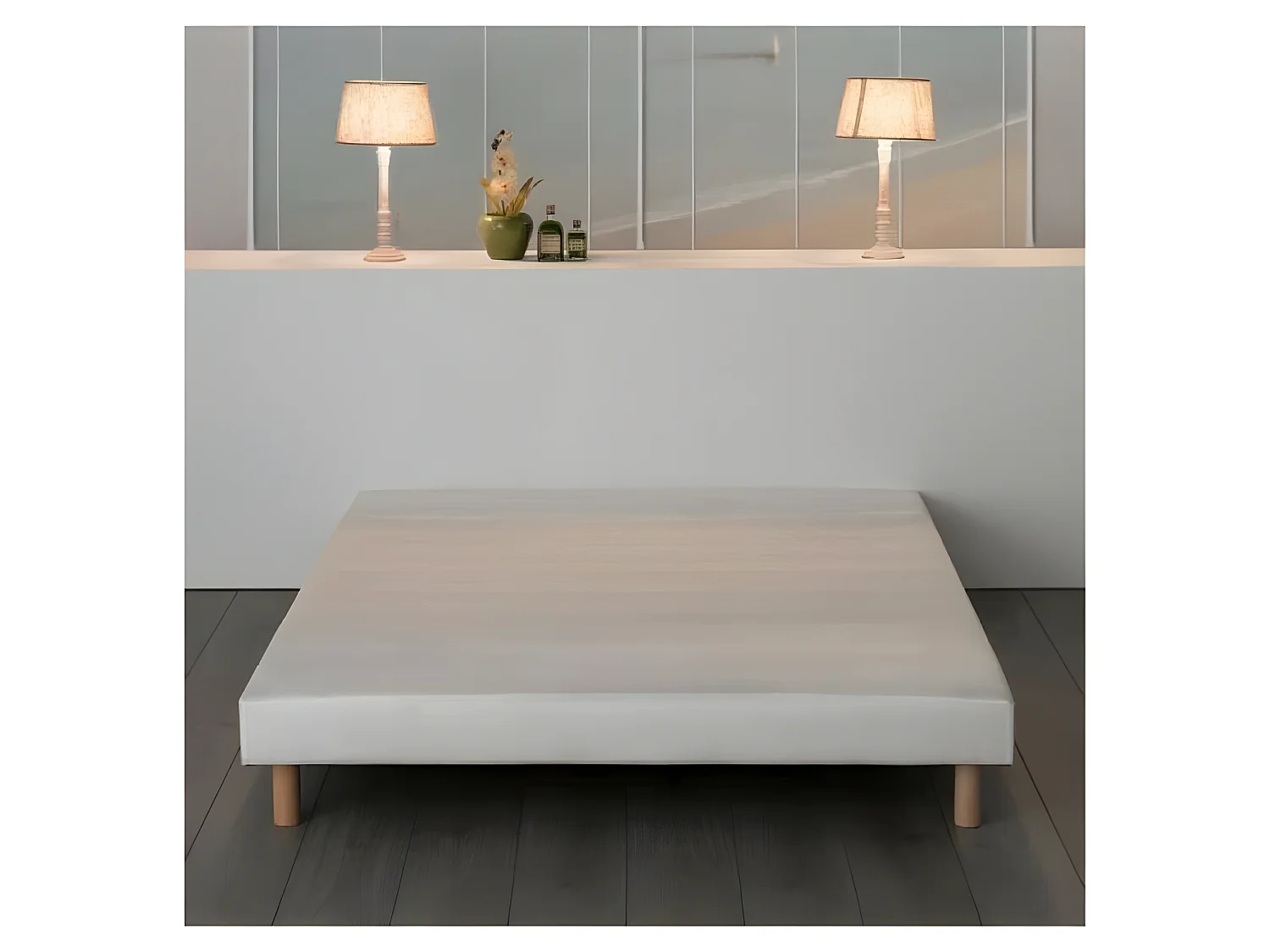 Sommier tapissier a lattes 160 x 200 - Bois massif blanc + pieds - FINLANDEK Rakenne