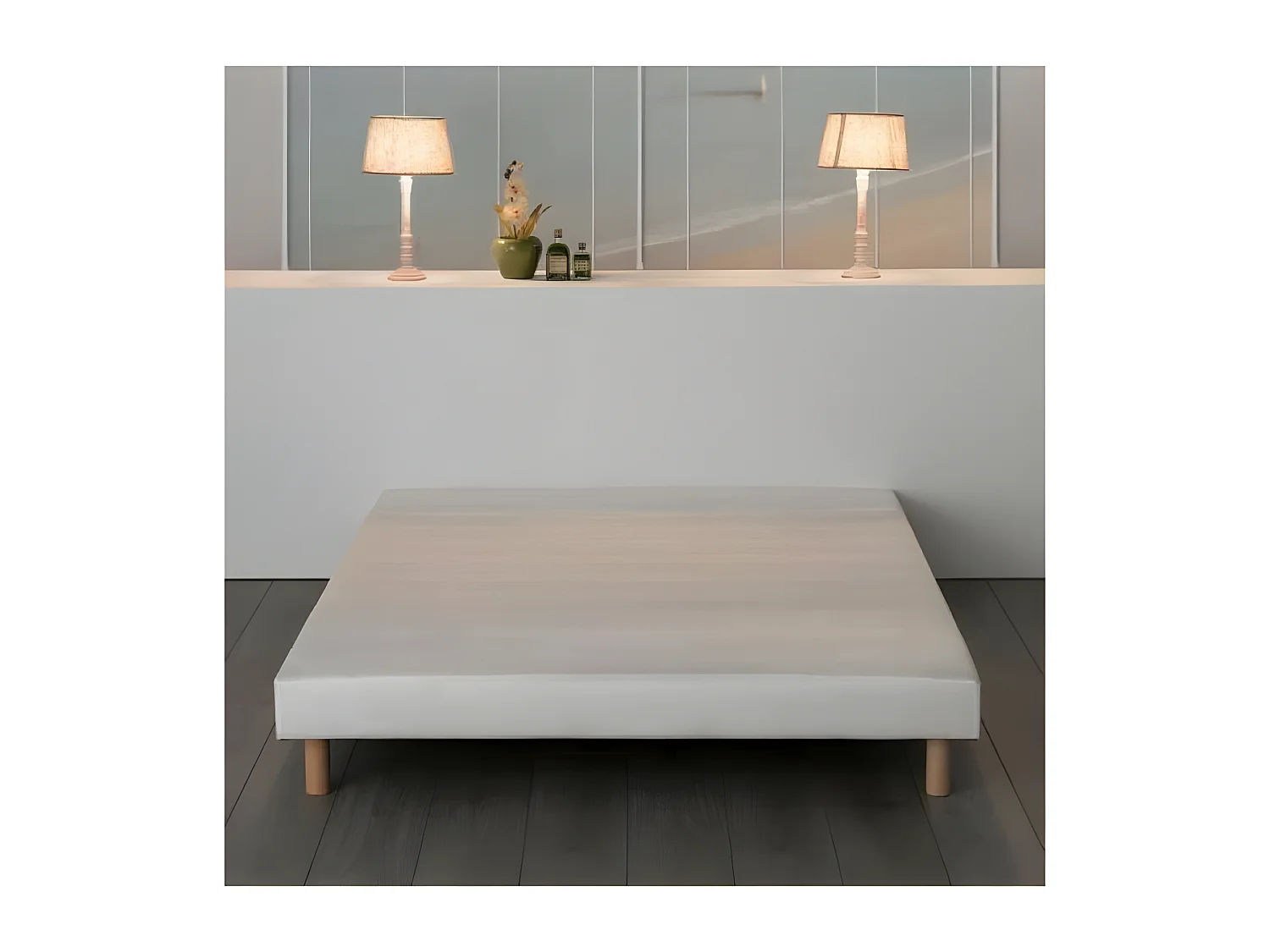 Sommier tapissier a lattes 160 x 200 - Bois massif blanc + pieds - FINLANDEK Rakenne