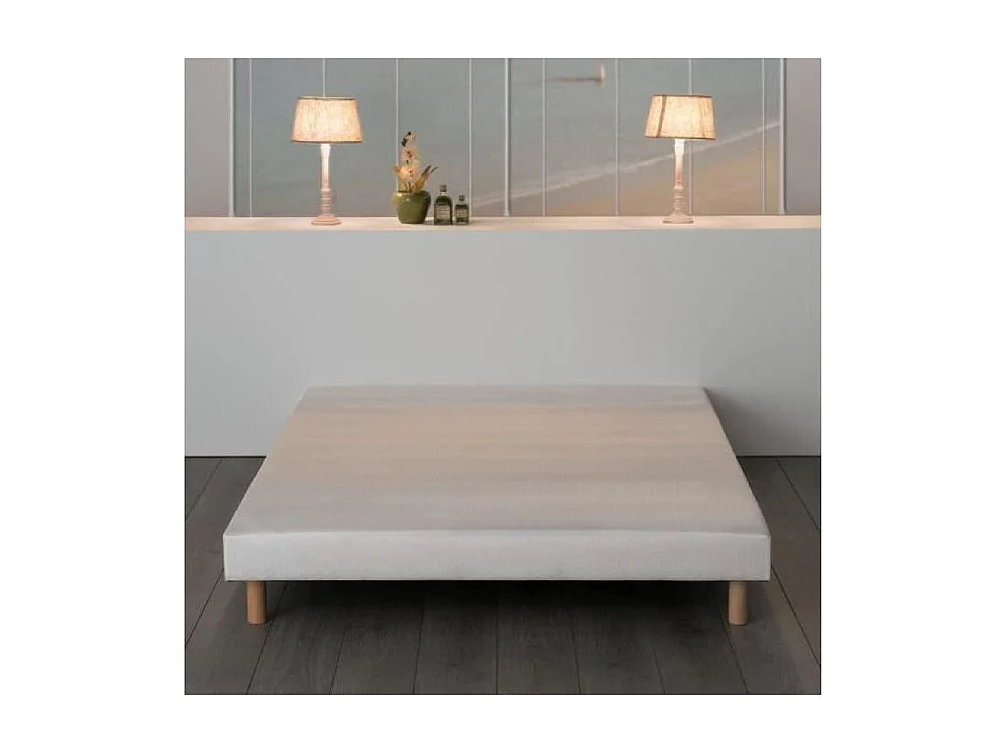 Sommier tapissier a lattes 160 x 200 - Bois massif blanc + pieds - FINLANDEK Rakenne