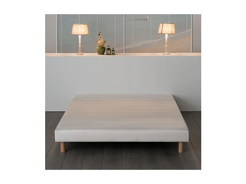 Sommier tapissier a lattes 160 x 200 - Bois massif blanc + pieds - FINLANDEK Rakenne