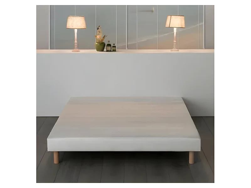 Rakenne Sommier tapissier a lattes 140 x 190 cm - Bois massif blanc + Pieds