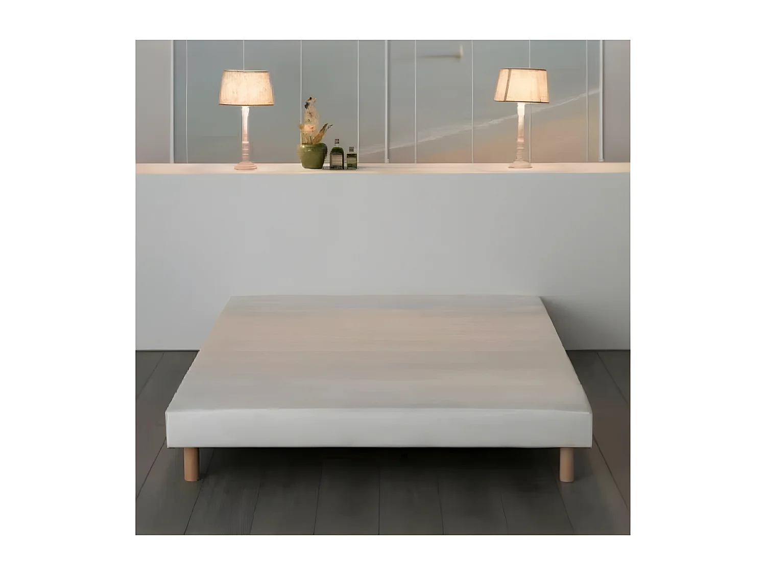 Sommier tapissier a lattes 140 x 190 - Bois massif blanc + pieds - FINLANDEK Rakenne
