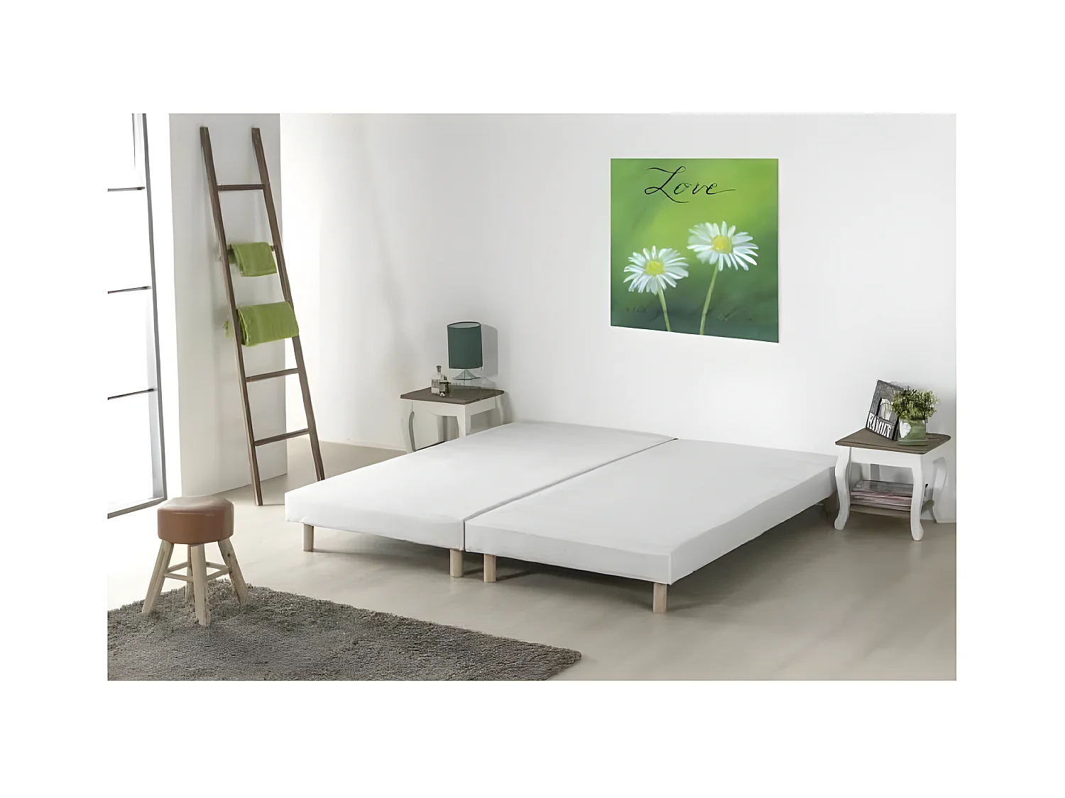 Somieres tapizados de láminas x 2 - Madera Maciza Blanca 180x200 - FINLANDEK Rakenne