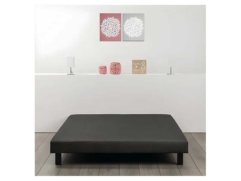 Sommier tapissier a lattes 160 x 200 - Bois massif gris anthracite + pieds -  Rakenne