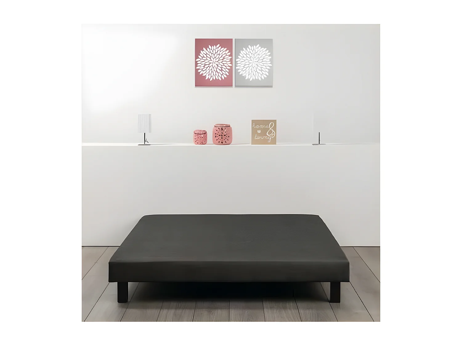 Sommier tapissier a lattes 160 x 200 - Bois massif gris anthracite + pieds - FINLANDEK Rakenne