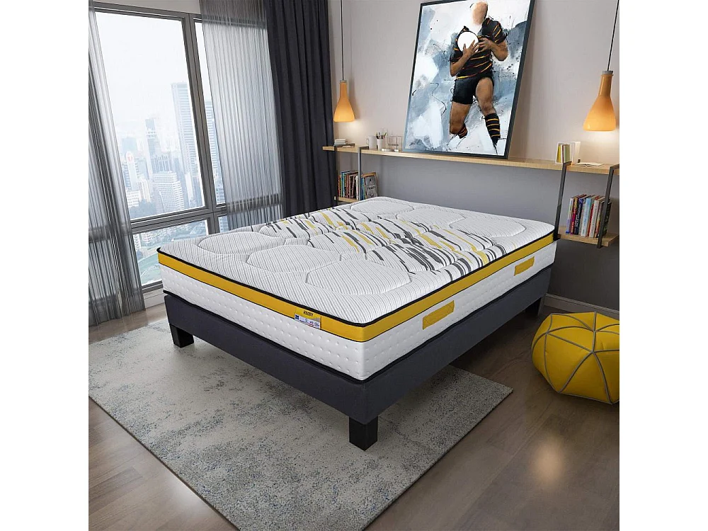 Matelas 180x200 Rugby - Ressorts ensachés - Hauteur 27 cm - Soutien très ferme