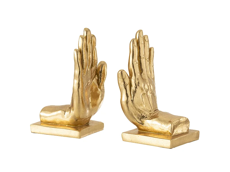 Lot de 2 Serre-Livres Design "Main" 22cm Or