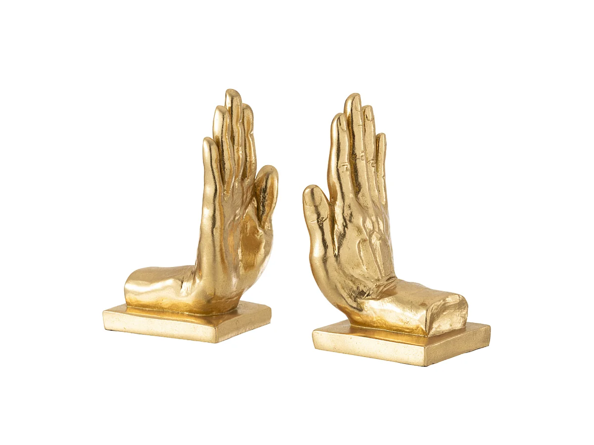 Lot de 2 Serre-Livres Design "Main" 22cm Or