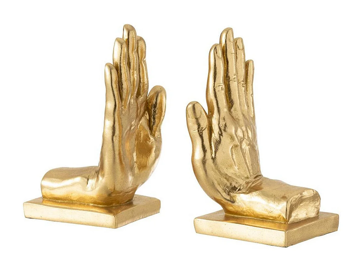 Lot de 2 Serre-Livres Design "Main" 22cm Or