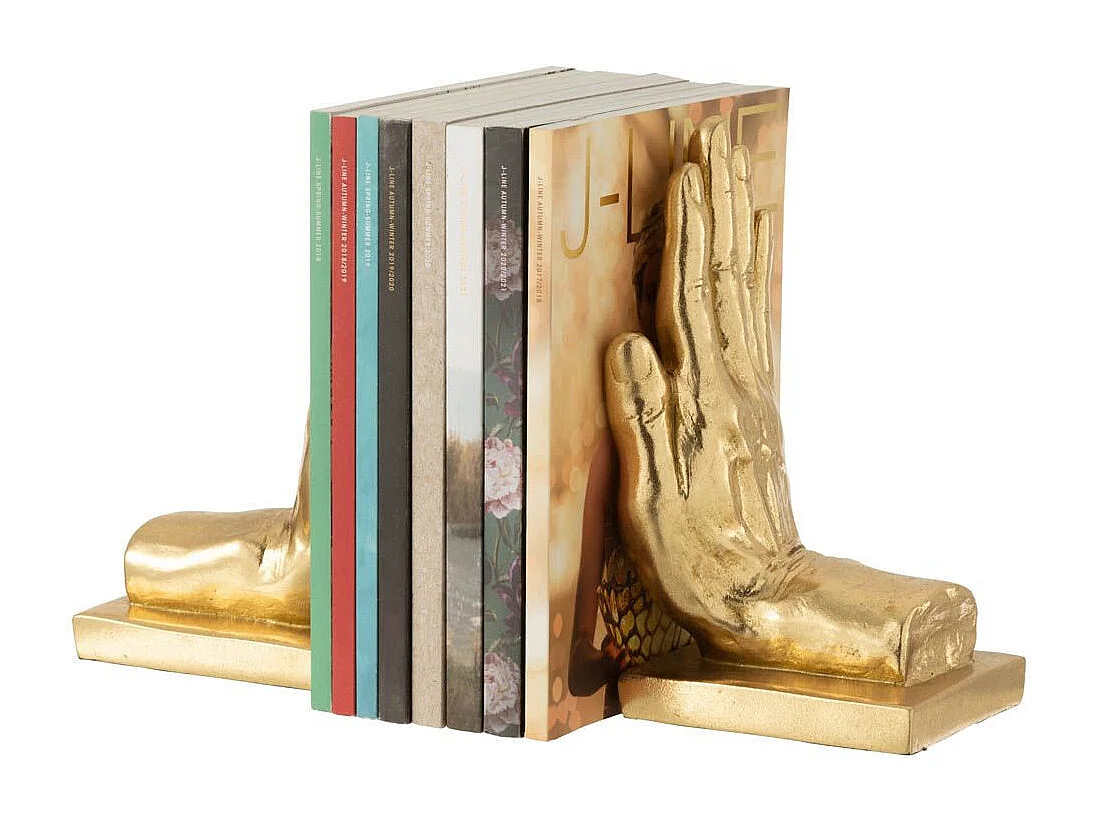 Lot de 2 Serre-Livres Design "Main" 22cm Or