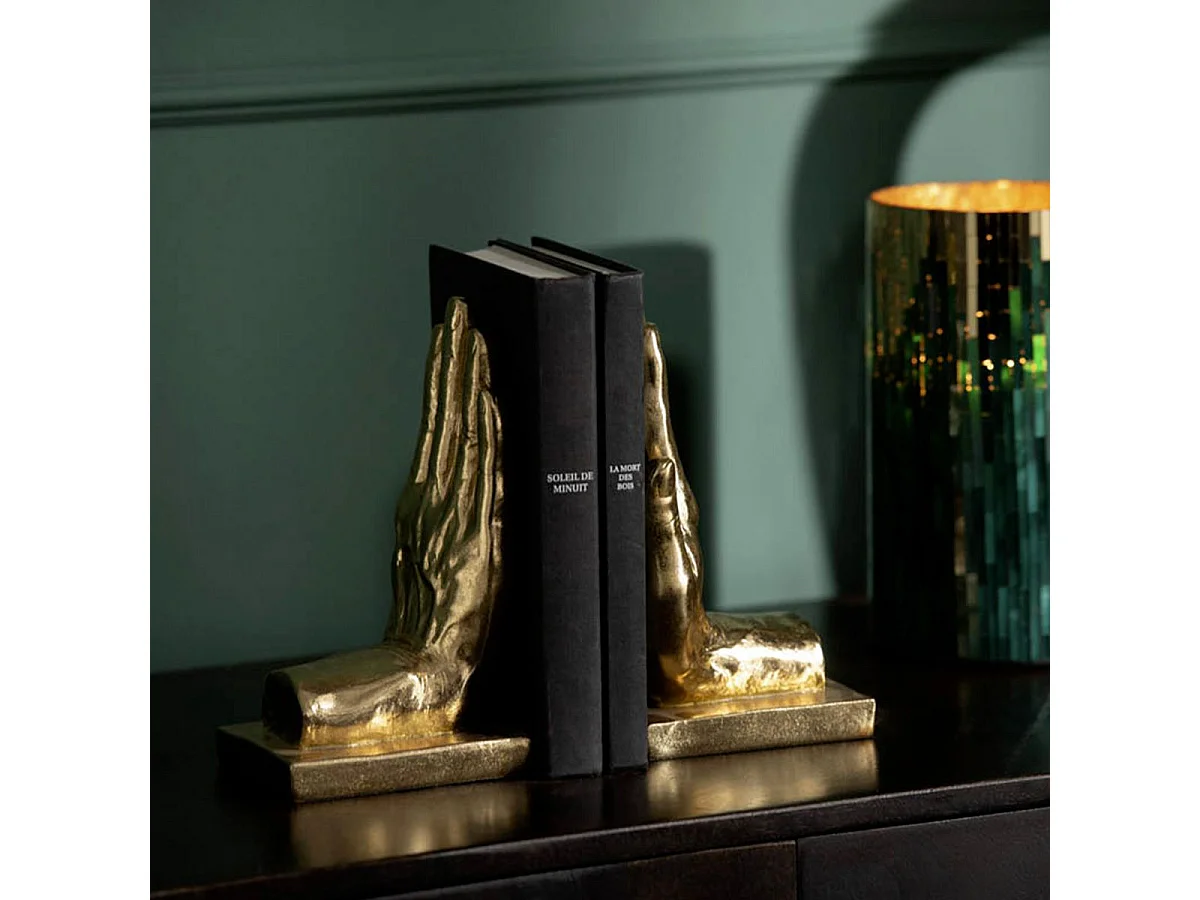 Lot de 2 Serre-Livres Design "Main" 22cm Or