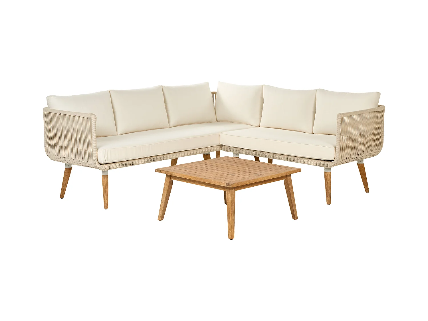 Ensemble de canapés d'angle de jardin 5 places ALCAMO Côté droite Acacia Beige clair