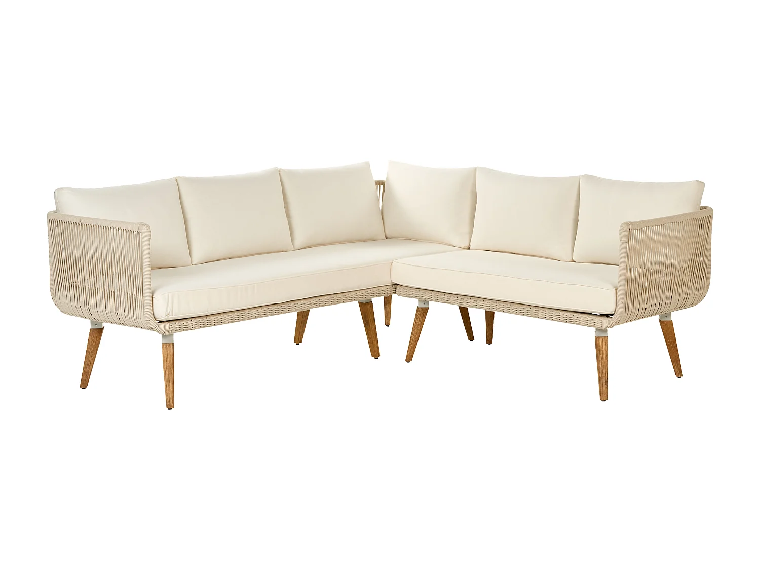 Ensemble de canapés d'angle de jardin 5 places ALCAMO Côté droite Acacia Beige clair