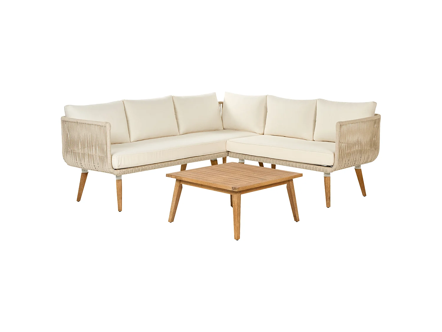 Garten Ecksofa mit Tisch 5-Sitzer ALCAMO linksseitig Akazienholz Hellbeige