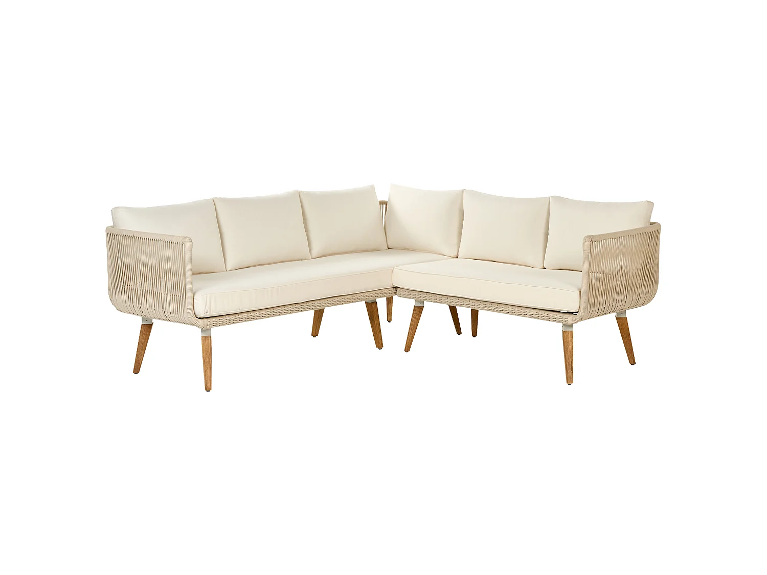 Garten Ecksofa mit Tisch 5-Sitzer ALCAMO linksseitig Akazienholz Hellbeige