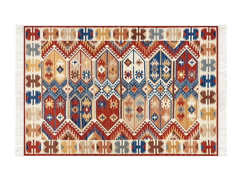 Kelim-Teppich Wolle bunt 200 x 300 cm handgewebt abstraktes Muster Vanashen
