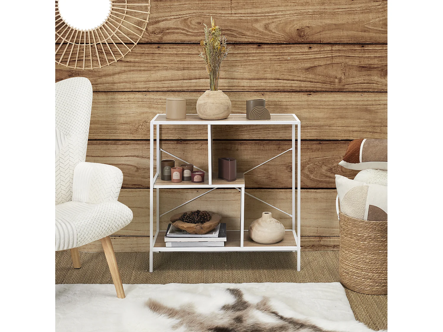 Etagere Edison Blanc 80x30x79.5cm Blanc, Marron