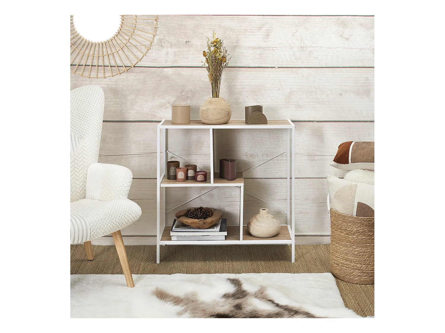 Etagere Edison Blanc 80x30x79.5cm Blanc, Marron
