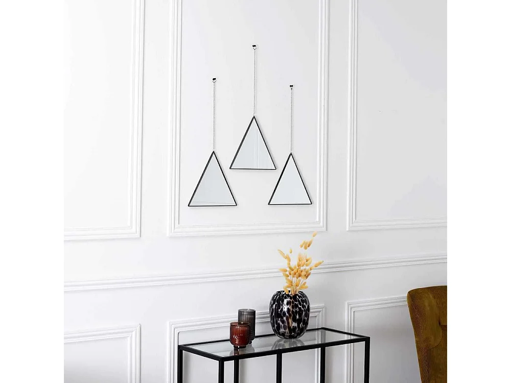 Lot de 3 Miroirs Déco Triangle "Louxor" 24cm Noir