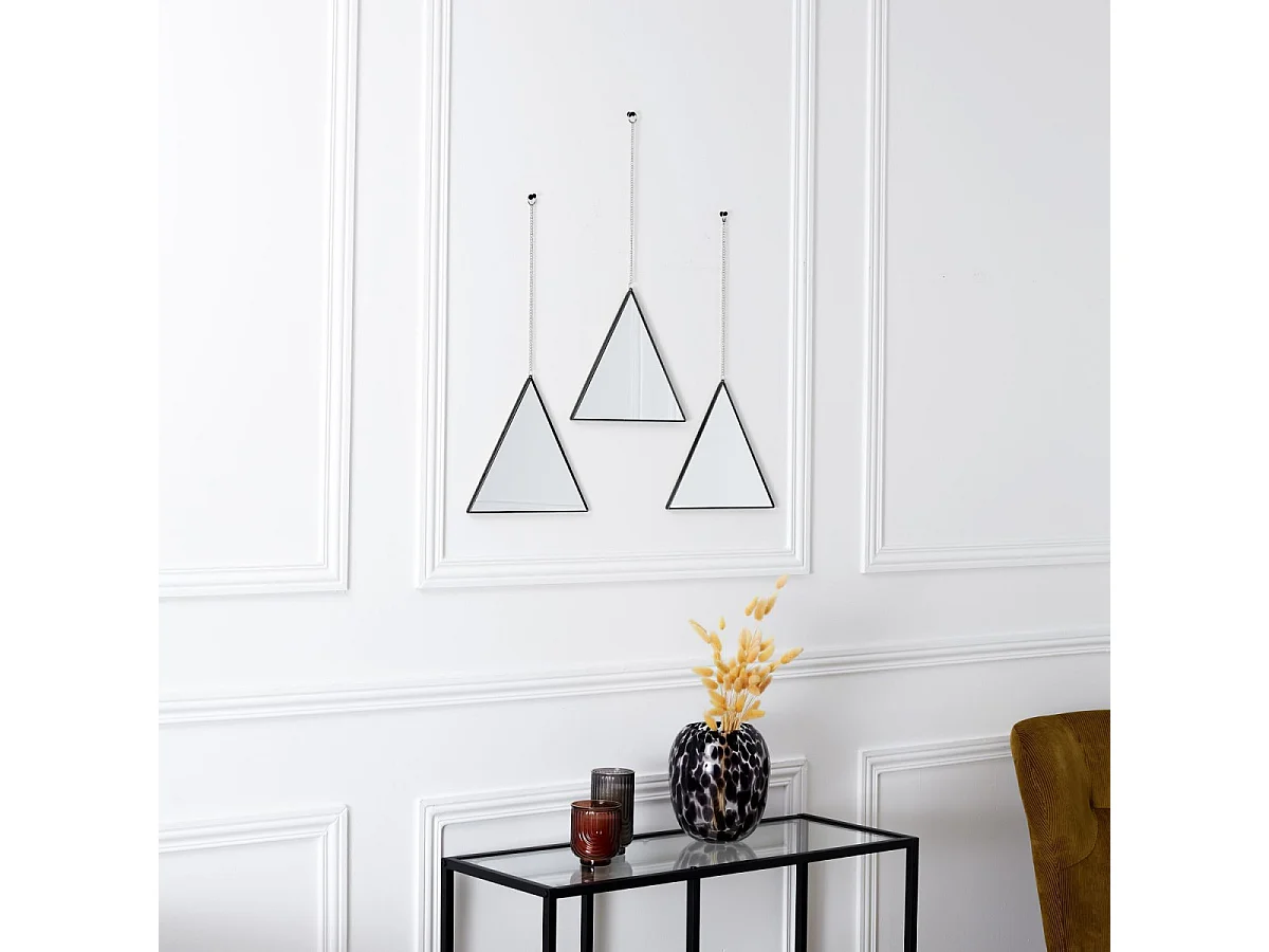 Lot de 3 Miroirs Déco Triangle "Louxor" 24cm Noir