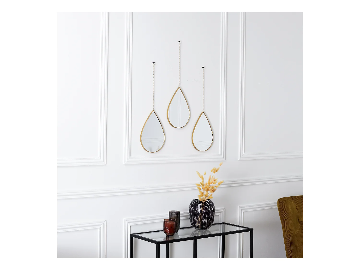 Miroir Deco Goutte Suspendu Dore Sixte X3 Or