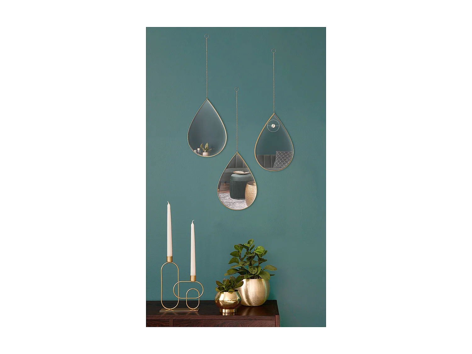 Miroir Deco Goutte Suspendu Dore Sixte X3 Or