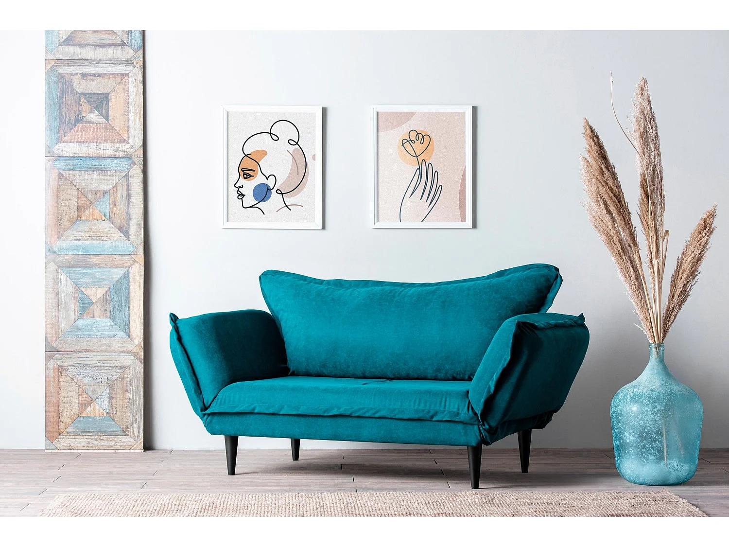 Sofá Altadena 264, Turquesa, 200x70x85cm, Tapiz, Patas: Madera, Parcialmente montado