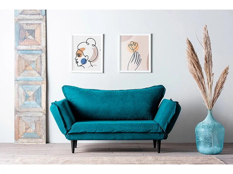 Sofá Altadena 264, Turquesa, 200x70x85cm, Tapiz, Patas: Madera, Parcialmente montado