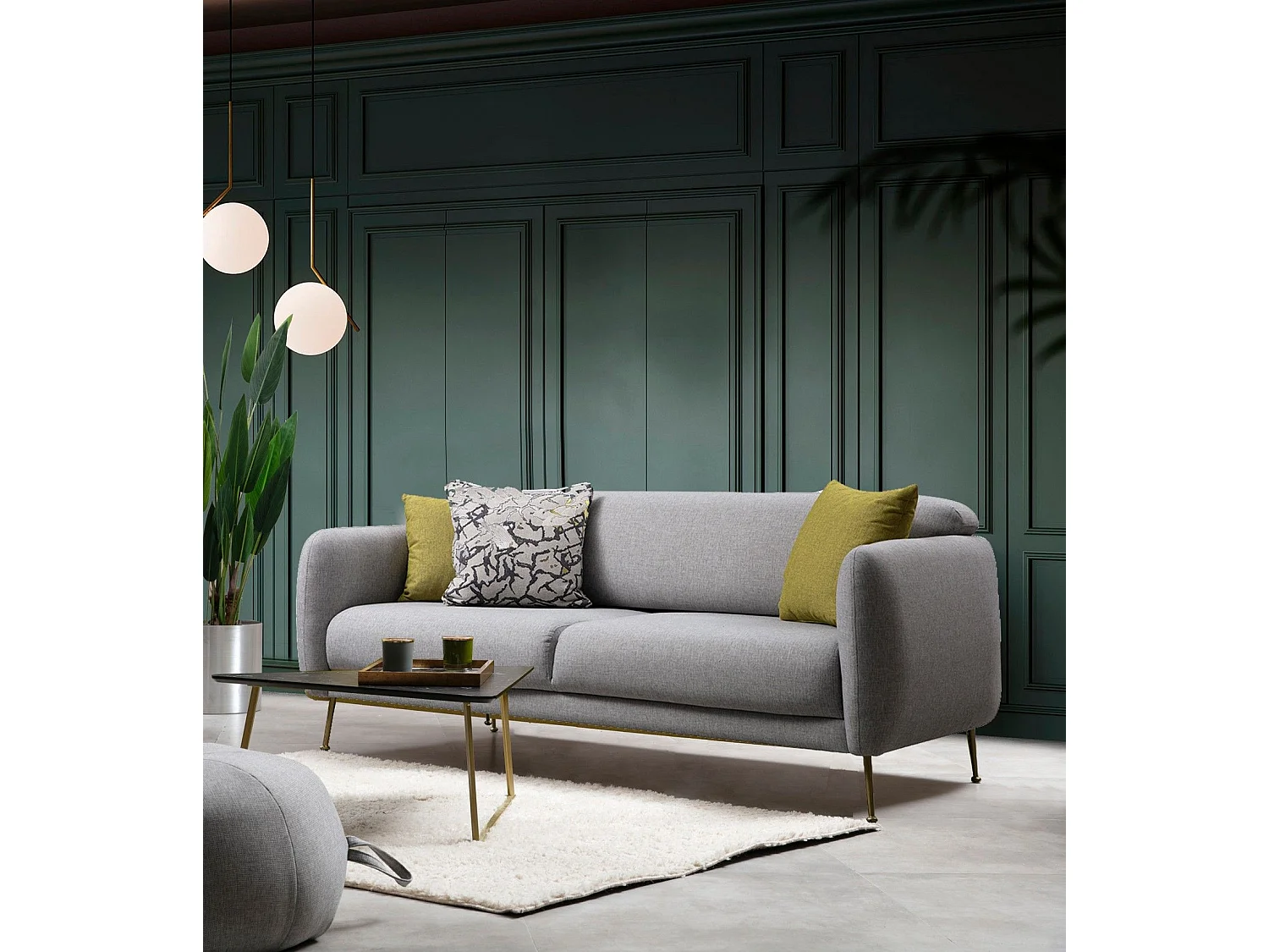 Canapé 3 places convertible avec 3 coussins Vesna Tissu Gris