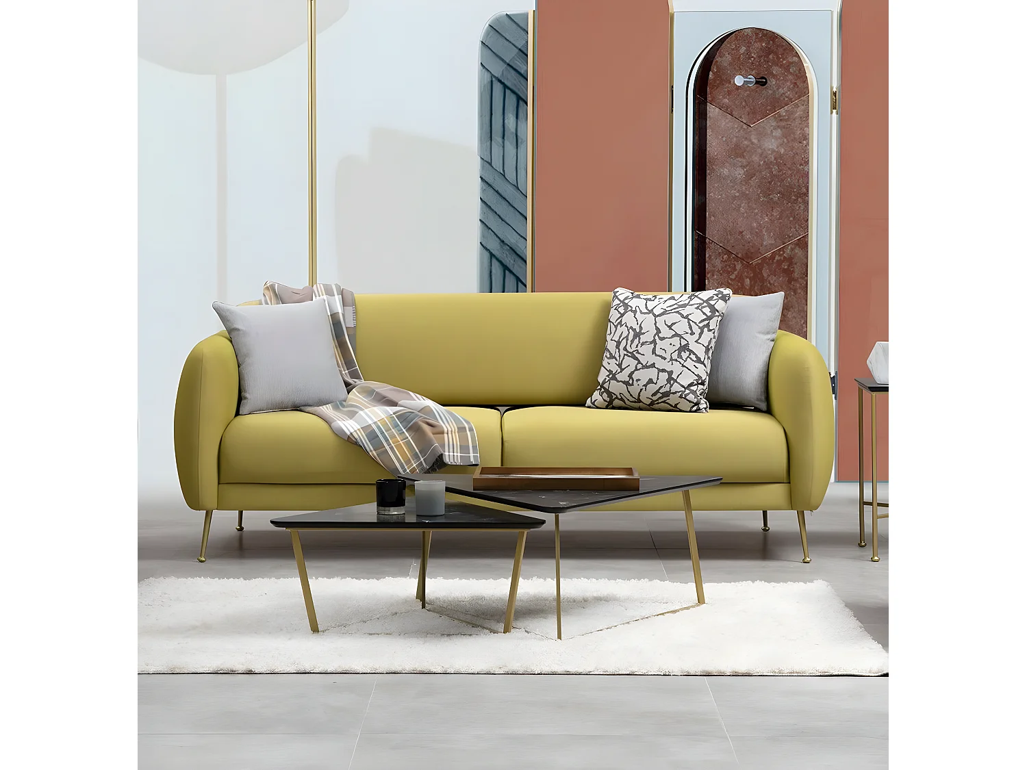 Sofá Altadena 192, Amarillo, 214x98x85cm, Tapiz, Patas: Metal